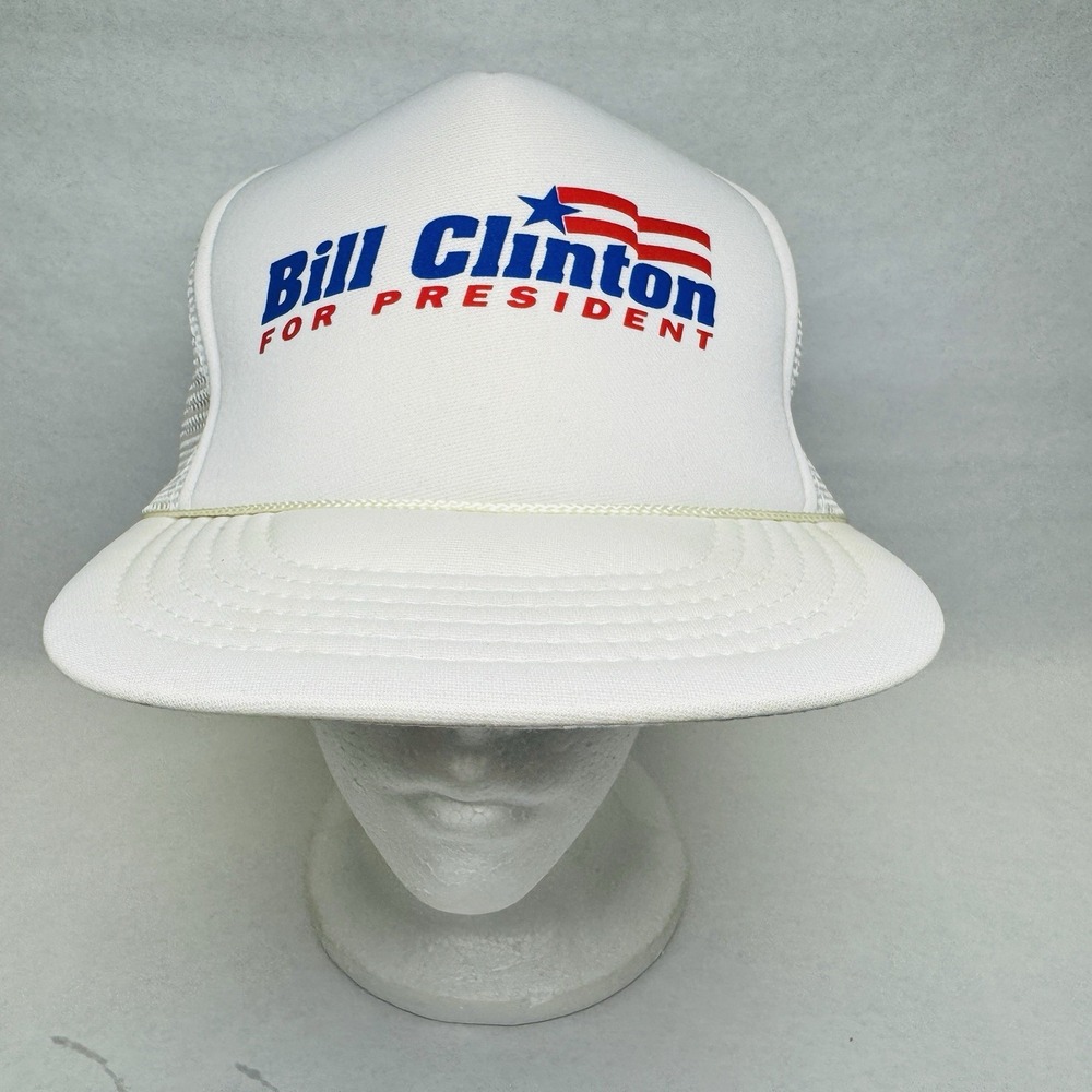 Vintage Bill Clinton White Trucker Foam Mesh Baseball Hat Cap Snapback